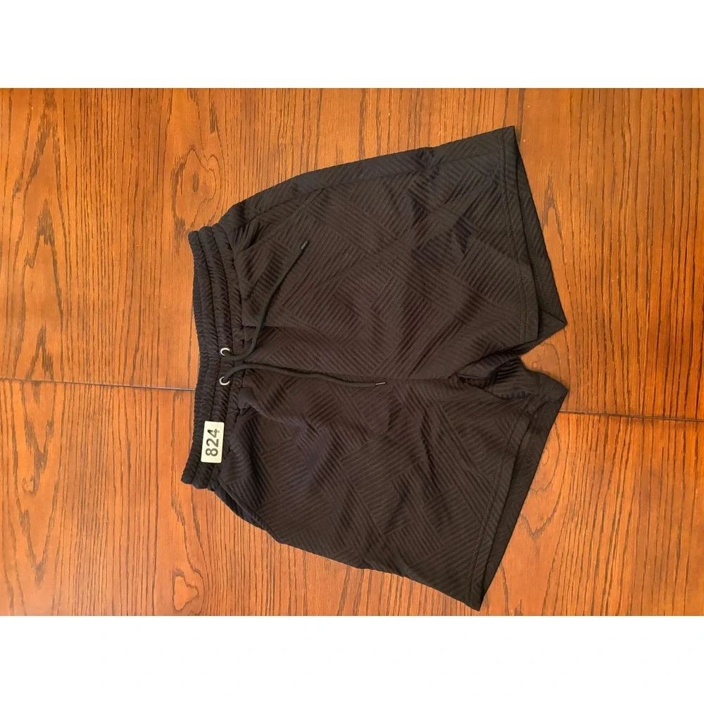 New Black Textured Geometric Jacquard Two Piece Set Top and Shorts Womens